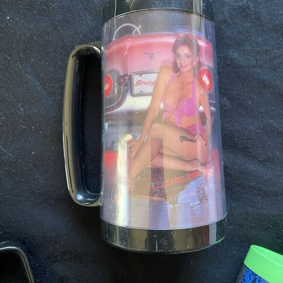 Vintage Snap-On Tools Pinup Girls Thermo-Serv Cups. Set Of 4! Handles. - Picture 8 of 13